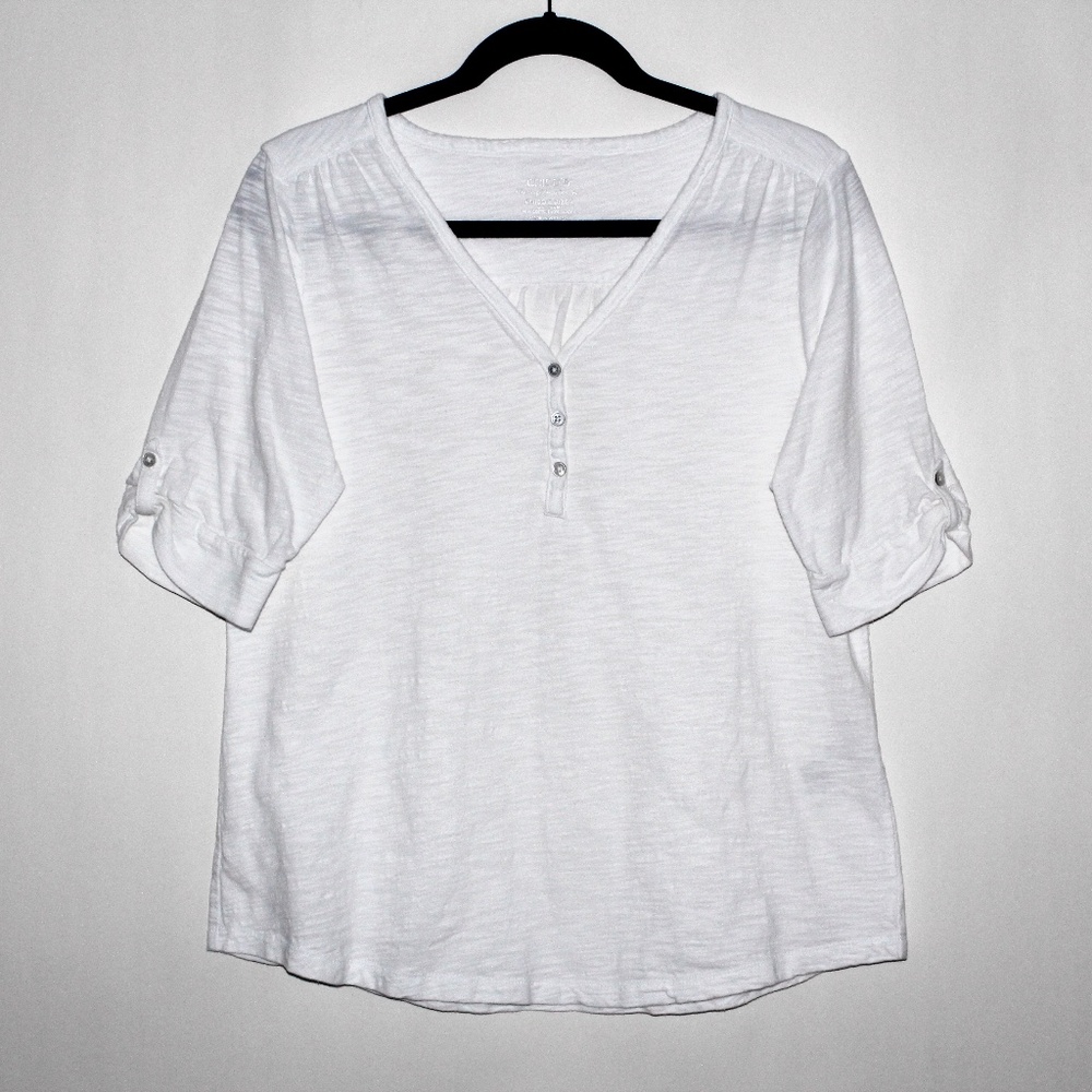 Chico's The Ultimate Tee Cuffed Sleeve V-Neck Shirt